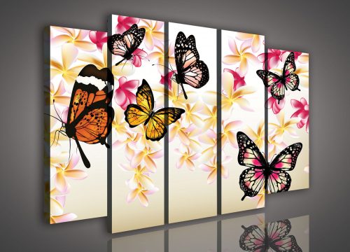 Vászonkép, 5 darabos Pillangók 150x100 cm méretben