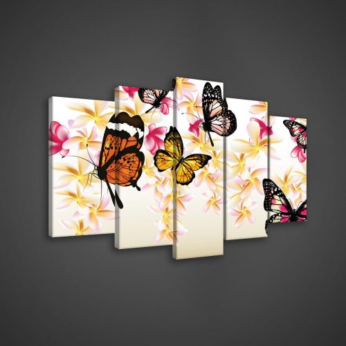 Vászonkép 5 darabos, Pillangók 100x60 cm méretben