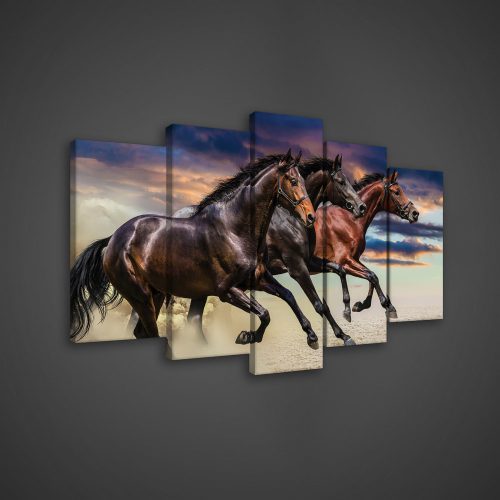 Vászonkép 5 darabos, Vágtázó lovak 100x60 cm méretben
