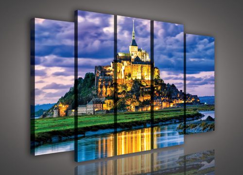 Vászonkép, 5 darabos Mont-Saint-Michel kolostor 150x100 cm méretben