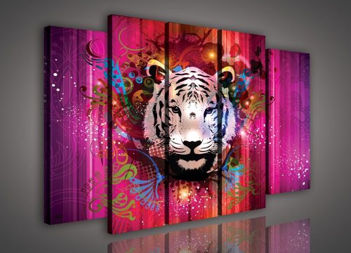 Vászonkép, 5 darabos Tigris 150x100 cm méretben