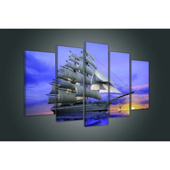   Vászonkép 5 darabos, Vitorláshajó a naplementében 100x60 cm méretben