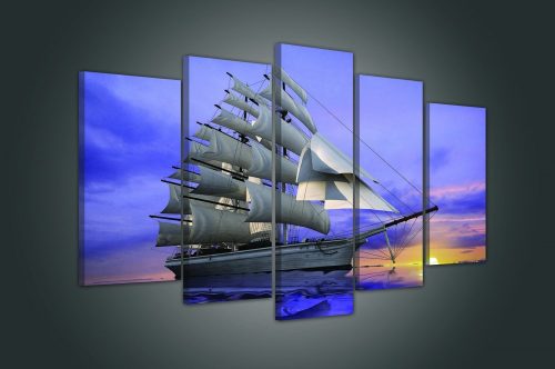 Vászonkép 5 darabos, Vitorláshajó a naplementében 100x60 cm méretben