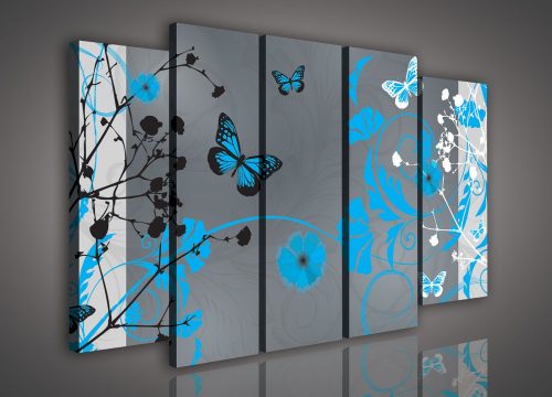 Vászonkép, 5 darabos Pillangók 150x100 cm méretben