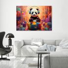 Vászonkép, Panda fejhallgatóban - 120x80 cm