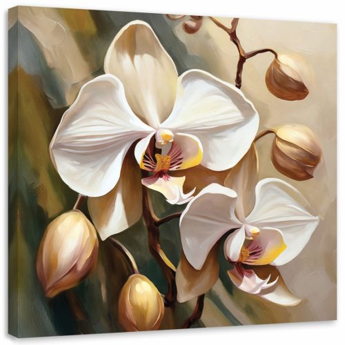 Vászonkép, orchidea festett bézs - 40x40 cm