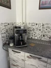 3D PVC falpanel Fekete-fehér rajzos kávé mintás, fényes felülettel.
