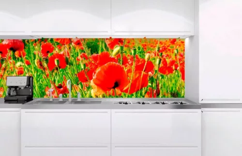 RED POPPIES öntapadós konyhai poszter, 180x60 cm