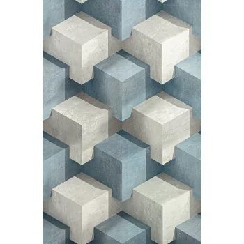 Türkiz-szürke 3D kockás tapéta (L20101)