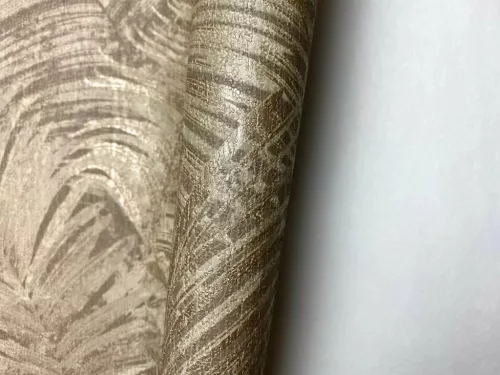 Barna-drapp-arany levél mintás tapéta (L93407)