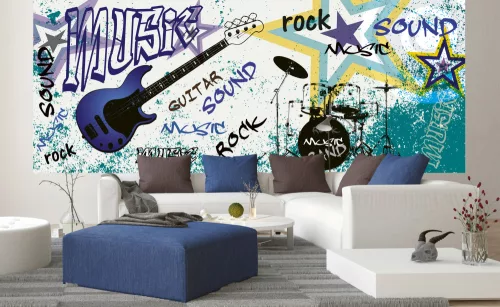 BLUE GUITAR fotótapéta, poszter, vlies alapanyag, 375x150 cm