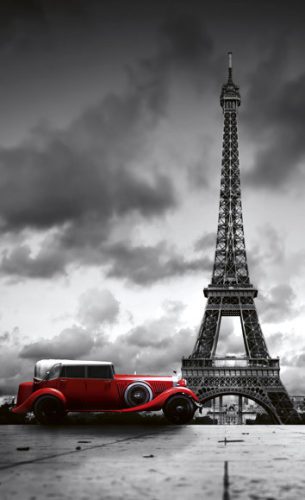 RETRO CAR IN PARIS fotótapéta, poszter, vlies alapanyag, 150x250 cm