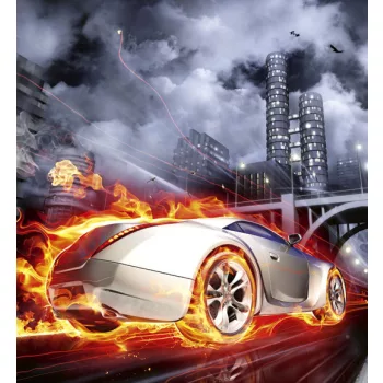   CAR IN FLAMES fotótapéta, poszter, vlies alapanyag, 225x250 cm