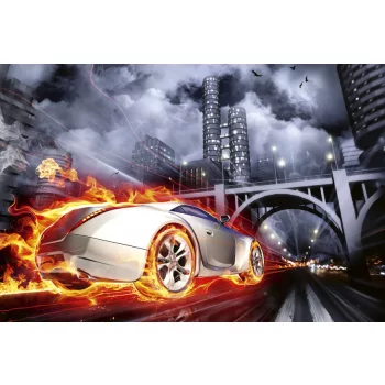   CAR IN FLAMES fotótapéta, poszter, vlies alapanyag, 375x250 cm
