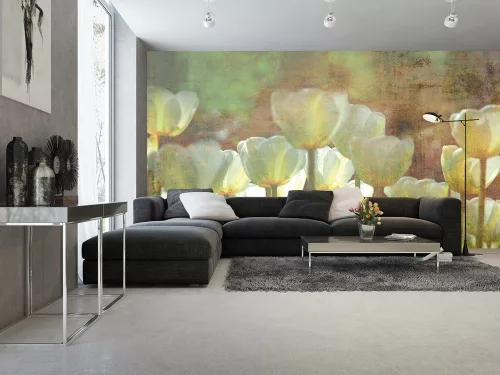 Fehér tulipánok fotótapéta, poszter, vlies alapanyag, 375x250 cm