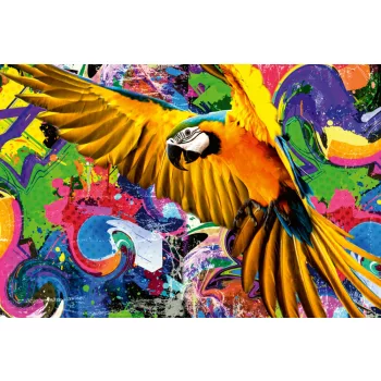   Vlies Fotótapéta - Colored parrot with colorful paint - 375x250 cm