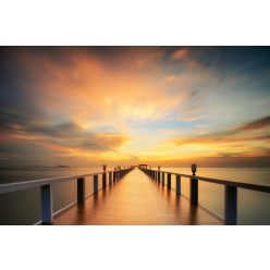 Vlies Fotótapéta - Wooden bridge at sunrise - 375x250 cm