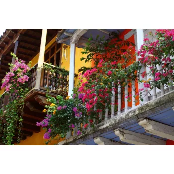 Vlies Fotótapéta - Balcony with flowers - 375x250 cm