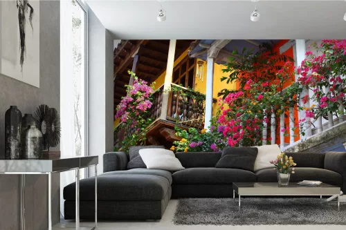 Vlies Fotótapéta - Balcony with flowers - 375x250 cm