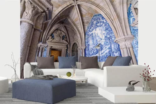 Vlies Fotótapéta - Azulejo mural, Porto Cathedral  - 375x250 cm