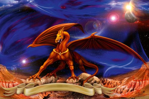Vlies Fotótapéta - fantasy red gold dragon - 375x250 cm