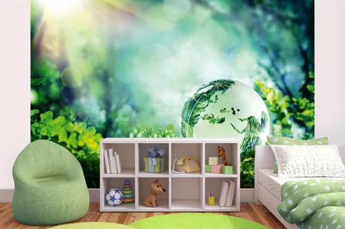 Vlies Fotótapéta - Globe on moss in a forest - 375x250 cm