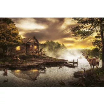 Vlies Fotótapéta - wooden house by the stream - 375x250 cm