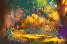 Vlies Fotótapéta - Fantasy forest with colorful plants - 375x250 cm