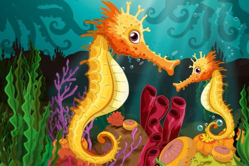 Vlies Fotótapéta - Two seahorses - 375x250 cm