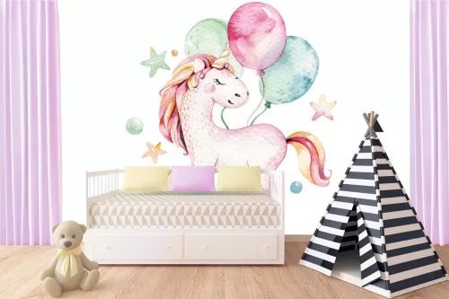 Vlies Fotótapéta - Unicorn with baloons - 375x250 cm