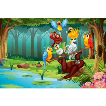 Vlies Fotótapéta - Wild animals in the forest - 375x250 cm