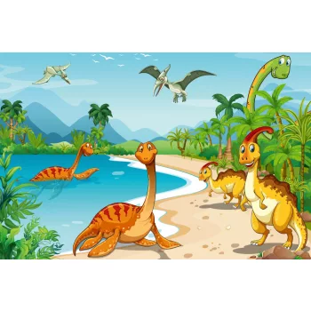 Vlies Fotótapéta - Dinosaurs on the beach - 375x250 cm