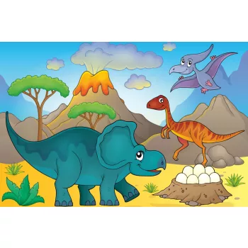 Vlies Fotótapéta - Dinosaur with eggs - 375x250 cm