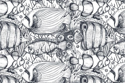 Vlies Fotótapéta - Monochrome fishes - 375x250 cm
