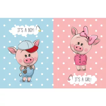 Vlies Fotótapéta - Cute Pigs boy and girl - 375x250 cm