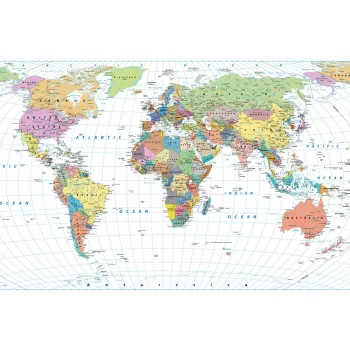 Vlies Fotótapéta - Detailed Colored World Map - 375x250 cm
