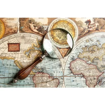   MAGNIFYING GLASS AND OLD MAP fotótapéta, poszter, vlies alapanyag, 375x250 cm