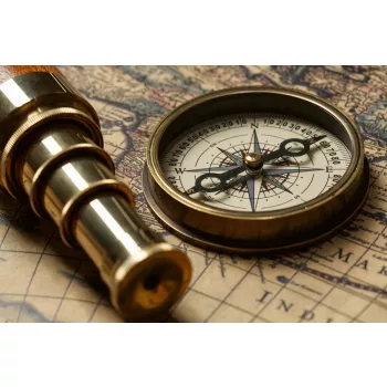Vlies Fotótapéta - Old Map and Compass - 375x250 cm