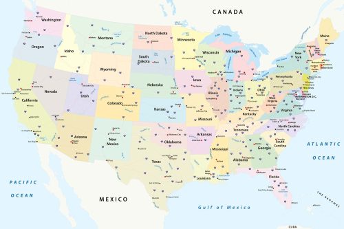 Vlies Fotótapéta - Political Map of USA - 375x250 cm