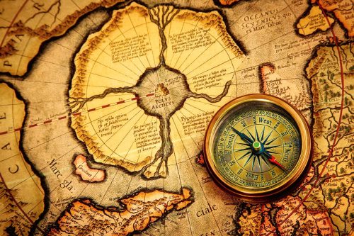 Vlies Fotótapéta - Vintage Compass and Map - 375x250 cm