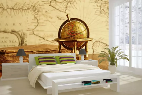 Vlies Fotótapéta - Vintage Globe and Book with Map - 375x250 cm