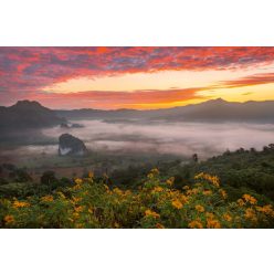 Vlies Fotótapéta - Morning fog in valley - 375x250 cm