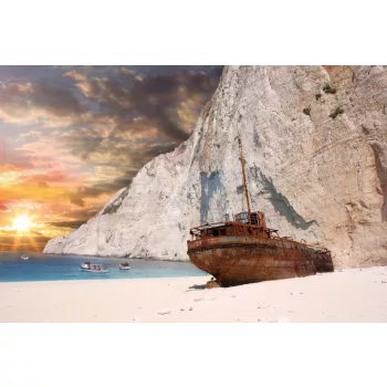   SHIPWRECKED BOAT IN ZAKYNTHOS fotótapéta, poszter, vlies alapanyag, 375x250 cm