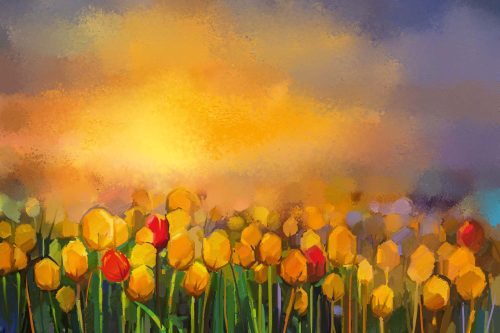 Vlies Fotótapéta - Oil painting yellow Tulips - 375x250 cm