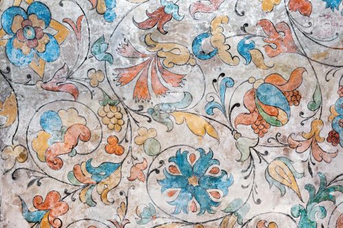 Vlies Fotótapéta - Ancient Italian floral frescoed wall - 375x250 cm