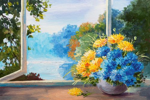 Vlies Fotótapéta - Bouquet of spring blue flowers - 375x250 cm