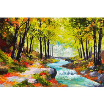Vlies Fotótapéta - River in autumn forest - 375x250 cm