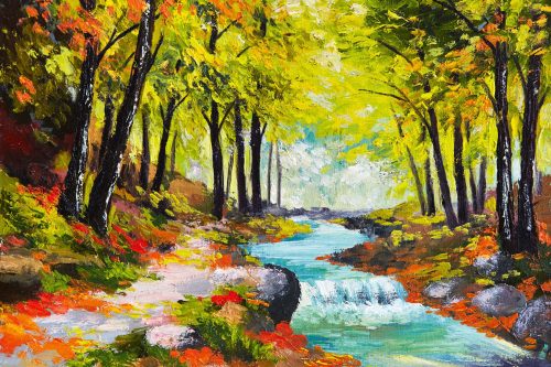 Vlies Fotótapéta - River in autumn forest - 375x250 cm