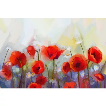 Vlies Fotótapéta - Oil painting red poppy - 375x250 cm