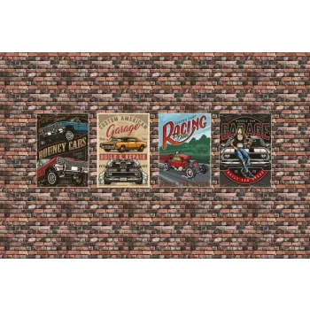 Vlies Fotótapéta - Cars vintage posters - 375x250 cm